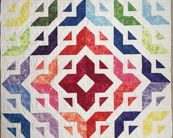 Handmade Rainbow Geometric Quilt