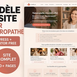 Può includere: Un modello di sito web per naturopata caratterizzato da un layout pulito con barra di navigazione, sezione hero con testo e diversi blocchi di contenuto. Il design include una palette di colori tenui, immagini di un professionista e servizi.