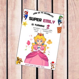Princess Peach Birthday Invitation, Super Mario Birthday Invitation, Editable, 5x7