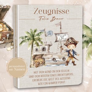 ZEUGNISMAPPE mit Namen personalisiert, Junge, Zeugnisse, Ordner, Schule, personalisiert, Pirat