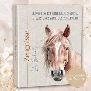 ZEUGNISMAPPE mit Namen personalisiert, Mädchen, Zeugnisse, Ordner, Schule, personalisiert, Pferd