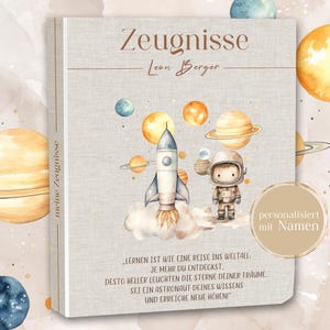 ZEUGNISMAPPE mit Namen personalisiert, Junge, Zeugnisse, Ordner, Schule, personalisiert, Weltraum