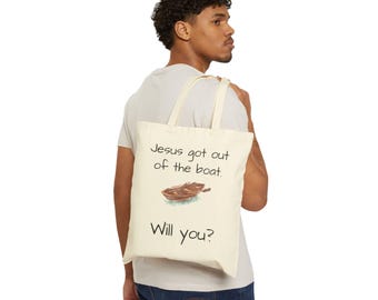 Jesus Quote Canvas Tote Bag, Christian Shoulder Bag, Eco-Friendly