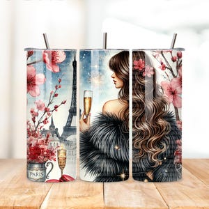 Paris Tumbler Wrap, Eiffel Tower France 20 oz Skinny Tumbler Sublimation Design, French Champagne Tumbler Wrap, Instant Digital Download PNG