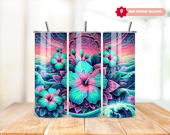 20oz HawaiianTumbler Wrap Ocean 20 Ounce SublimationTemplate 20 Oz Tropical Hibiscus Summer Beach Floral Tumbler Wrap