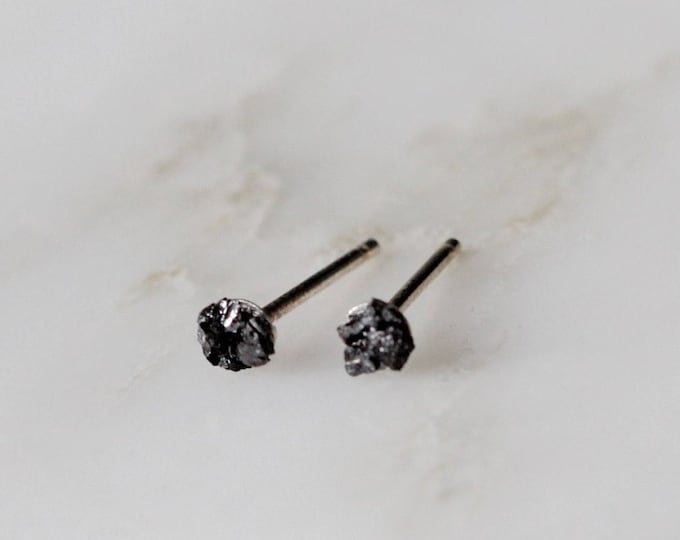 Raw Diamond Stud Earrings, Black Diamond Earrings, Minimalist Earrings