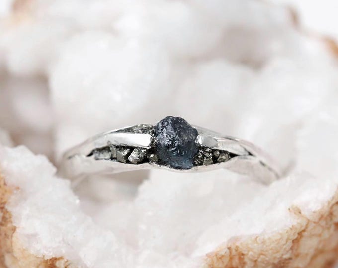 Raw Montana Sapphire Ring: Hammered Sterling Silver Stacking Ring