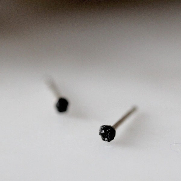 Black Tourmaline Earrings, Tiny 2mm Raw Black Tourmaline Studs, Black Tourmaline Studs, Earring Stacks