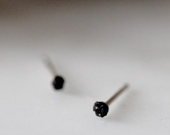 Black Tourmaline Earrings, Tiny 2mm Raw Black Tourmaline Studs, Black Tourmaline Studs, Earring Stacks