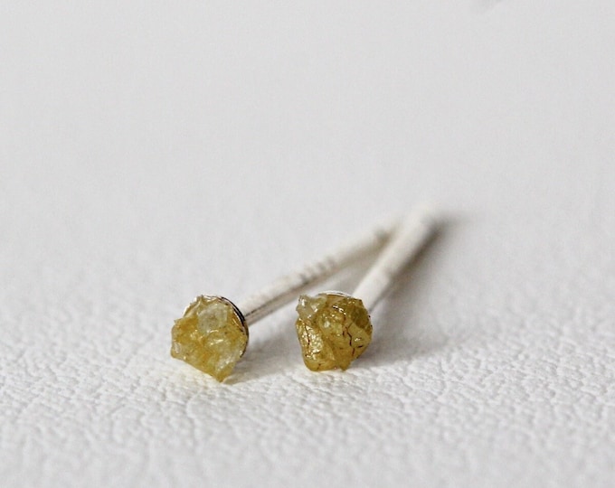 Yellow Diamond Stud Earrings, Tiny Diamond Earrings, Raw Diamond Studs, Rough Diamond Stud Earrings, Conflict Free Diamonds