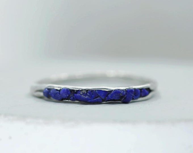 Lapis Lazuli Stacking Ring,Raw Lapis Lazuli Ring, Sterling Silver Stacking Ring, Natural Lapis Lazuli