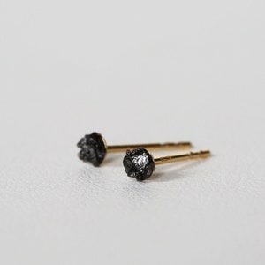 Black Diamond 18K Gold Stud Earrings, Rough Diamond Stud, Solid Gold Diamond Earrings