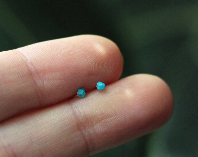 Tiny Raw Turquoise Studs, Turquoise Stud Earrings, Dainty Turquoise Earrings