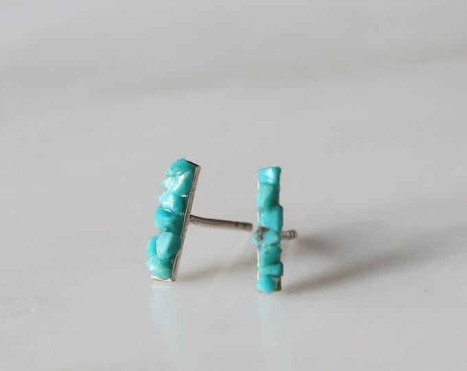 Turquoise Bar Stud Earrings, Raw Turquoise Stud Earrings, Sleeping Beauty Turquoise Earrings, Minimalist Earrings