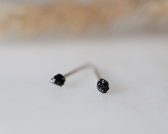 Black Tourmaline Earrings, Tiny 2mm Raw Black Tourmaline Studs, Black Tourmaline Studs, Earring Stacks