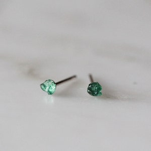 Tiny Green Aventurine Sterling Silver Post Earrings, Raw Gemstone Stud Earrings, Simple Earrings, Crystal Earrings for Friend