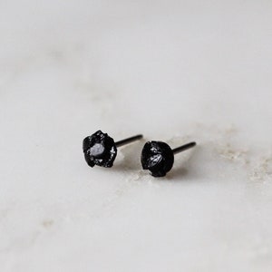 Black Tourmaline Earrings, Raw Black Tourmaline Stud Earrings, Titanium Earrings, Hypoallergenic Earrings