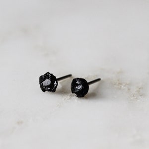 Black Tourmaline Earrings, Raw Black Tourmaline Stud Earrings, Titanium Earrings, Hypoallergenic Earrings