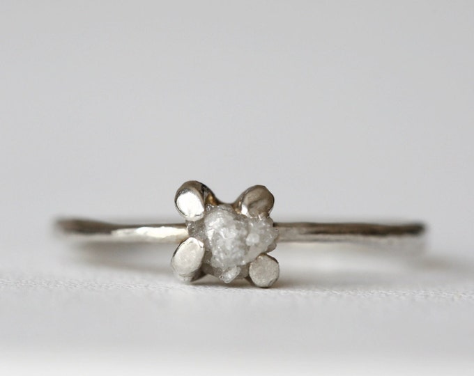 Raw White Diamond Engagement Ring, Rough Diamond Silver Ring, Alternative Engagement Ring