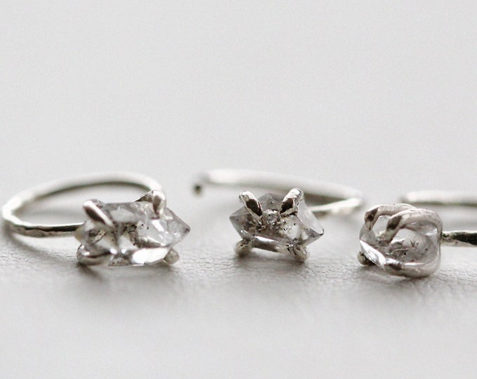 Herkimer Diamond Huggie Earring, Herkimer Diamond Sterling Silver Hug Hoop Earring, April Birthstone Earring, Single Huggie Earring