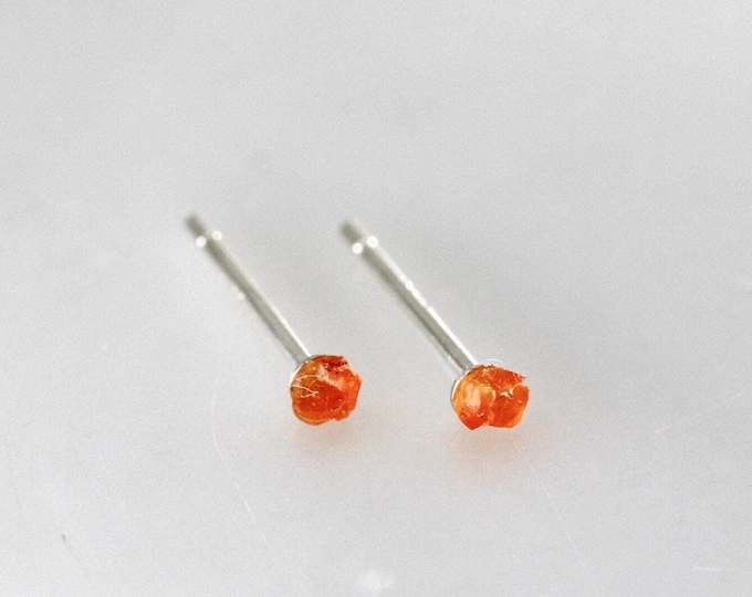Carnelian Silver Earrings, Tiny Gemstone Stud Earrings, Raw Carnelian Earrings, Aries Birthstone, Birthday Gift
