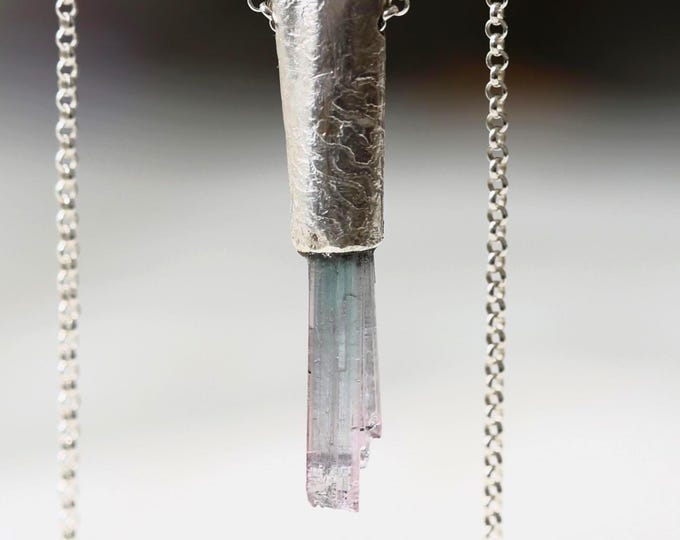 Bicolor Tourmaline Pendant Necklace Set: Sterling Silver Chain