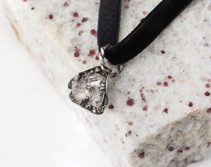 Herkimer Diamond Necklace: Black Velvet Choker (Sterling Silver Pendant)