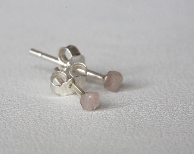Raw Rose Quartz Earrings: Tiny Sterling Silver Studs