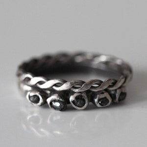Black Diamond Ring Set, Raw Black Diamond Brutalist Ring, Oxidised Silver Diamond Ring