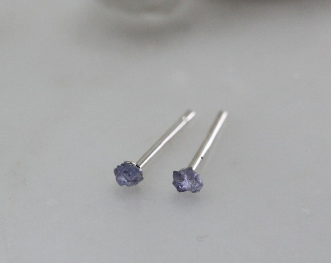 Tiny 2mm Tanzanite Stud Earrings, Natural Tanzanite Earrings, Gemstone Stud Earrings, Crystal Earrings, December Birthstone,