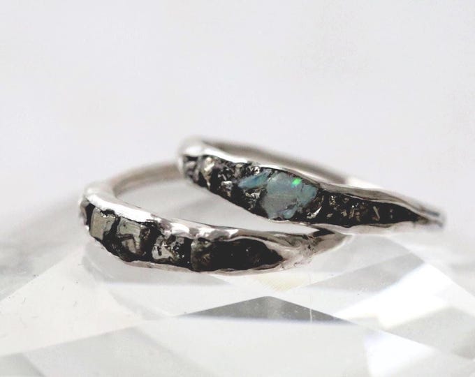 Australian Opal and Pyrite Ring Set