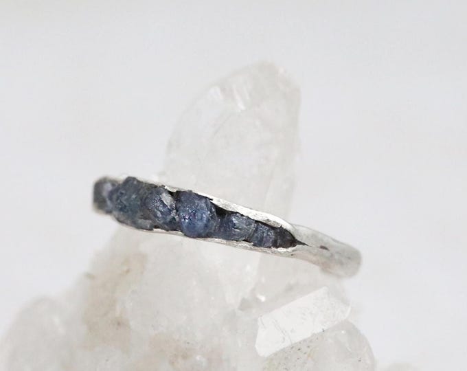 Raw Sapphire Ring: Hammered Sterling Silver Stacking Ring