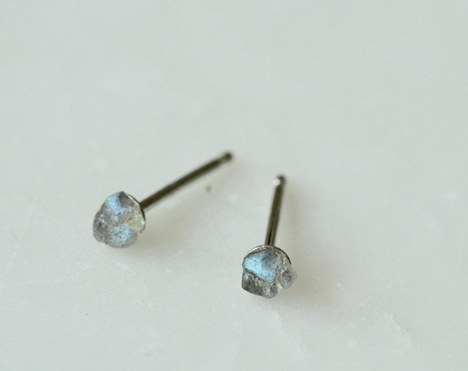 Raw Labradorite Stud Earrings, Labradorite Earrings, Raw Crystal Earrings, Edgy Earrings