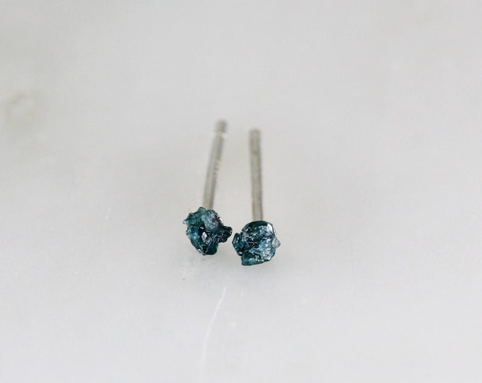 Raw Diamond Studs, Blue Diamond Stud Earrings, Tiny Diamond Earrings, Rough Diamond Stud Earrings, Conflict Free Diamonds