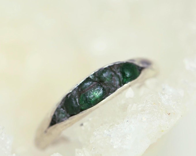 Emerald Stacking  Ring, Raw Emerald Ring, Sterling Silver Stacking Ring, May Birthstone