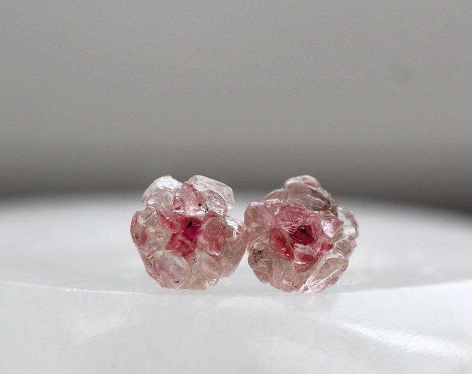 Sakura Earrings, Cherry Blossom Earrings, Flower Earrings, Gemstone Stud Earrings, Rose Quartz Earrings