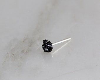 Single Raw Diamond Silver Earring, One Black Diamond Earring