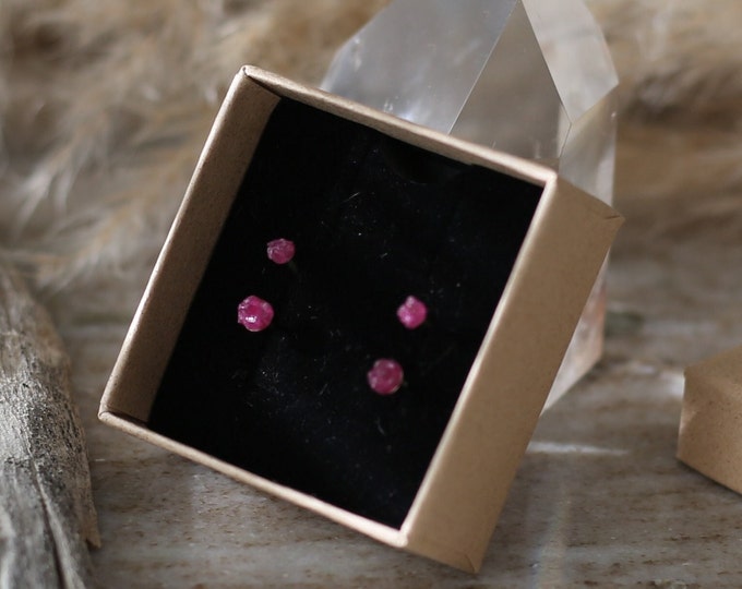Earring Gift Set, Double Piercing Earring Set, Raw Ruby Earring Set, Red Ruby Earrings