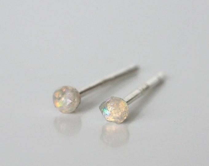 Dainty Opal Earrings, Raw Opal Gold or Silver Stud Earrings, Genuine Australian Opal Earrings