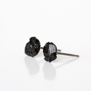 Black Tourmaline Titanium Earrings, Raw Black Tourmaline Earrings, Hypoallergenic Earrings