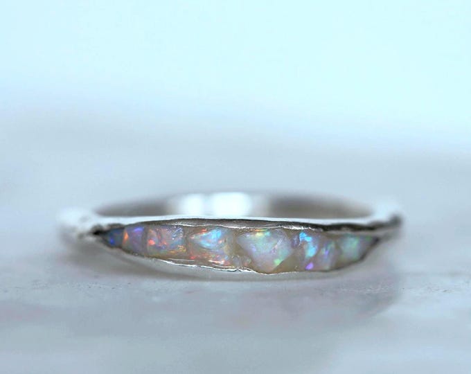 Raw Opal Inlay Ring, Opal Ring For Women, Australian Opal Ring, October Birthstone Ring