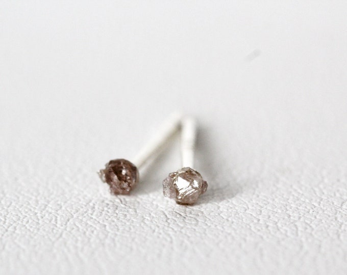 Pink Diamond Stud Earrings, Tiny Diamond Earrings, Raw Diamond Studs, Rough Diamond Stud Earrings, Conflict Free Diamonds