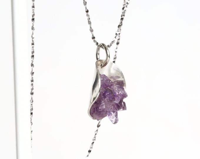 Raw Amethyst Necklace, Amethyst Sterling Silver Pendant, Birthstone Jewelry