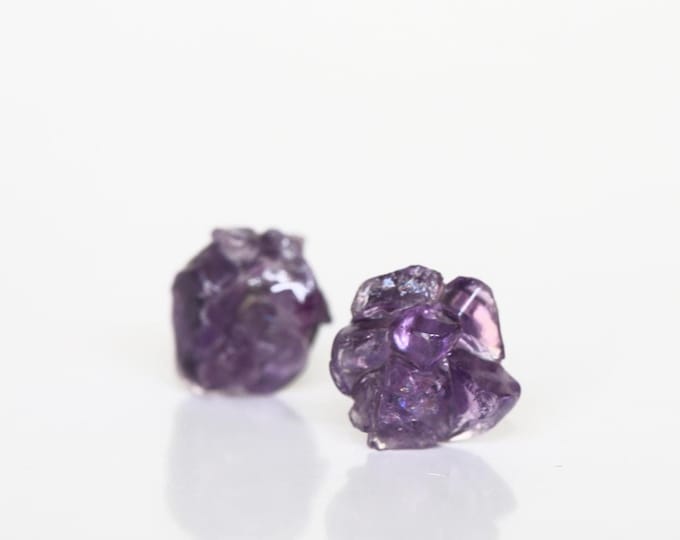 Amethyst Titanium Stud Earrings, Hypoallergenic Bridesmaids Earrings, Raw Amethyst Stud Earrings, Raw Crystal Earrings Gift