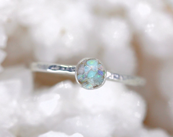 Raw Opal Ring, Australian Opal Sterling Silver Ring, Raw Opal Silver Stackable Ring