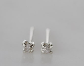 Raw Diamond Stud Earrings, White Diamond Earrings, Rough Diamond Earrings, Ethical Diamond Earrings