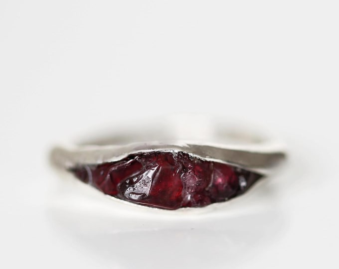 Red Garnet Stacking Sterling Silver Stacking Ring. Raw Garnet Ring, January Birthstone Jewelry
