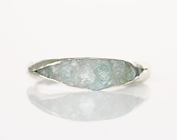 Aquamarine Stacking Ring, Raw Aquamarine Ring, Sterling Silver Stacking Ring, March Birthstone
