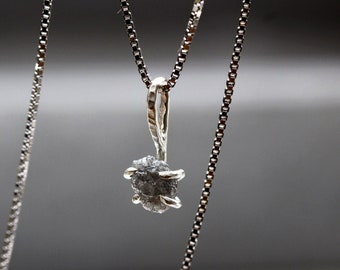 Raw Diamond Necklace, Grey Diamond Necklace, Minimalist Diamond Necklace, Uncut Diamond Necklace