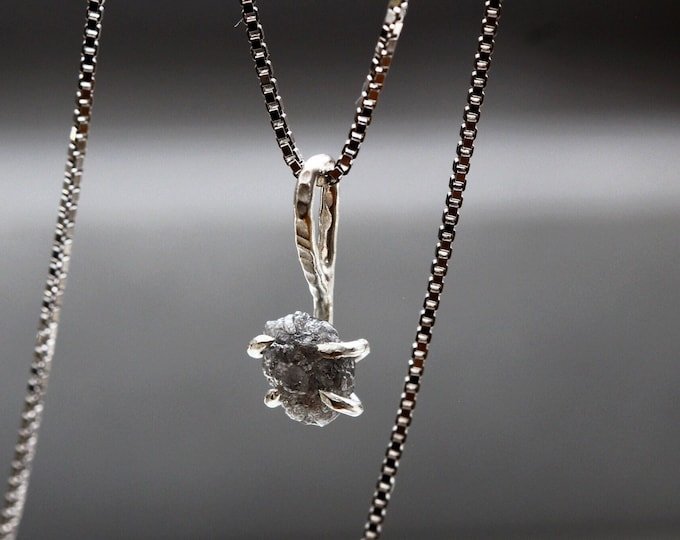 Raw Diamond Necklace, Grey Diamond Necklace, Minimalist Diamond Necklace, Uncut Diamond Necklace